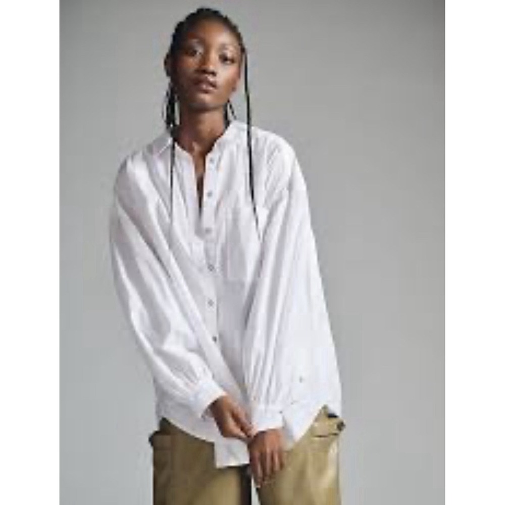 Anthropologie Pilcro Women's Oversized White Poplin Shirt Button-Up Size XS - Picture 2 of 10